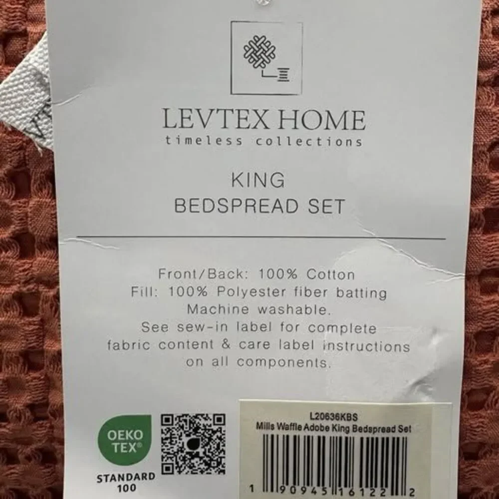 KING 3 Piece Levtex Home Mills Waffle Adobe Bedspread Set